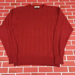 Paul Stuart Sweater Mens L Red Cable Knit Cotton Crew Neck Long Sleeve Hong Kong